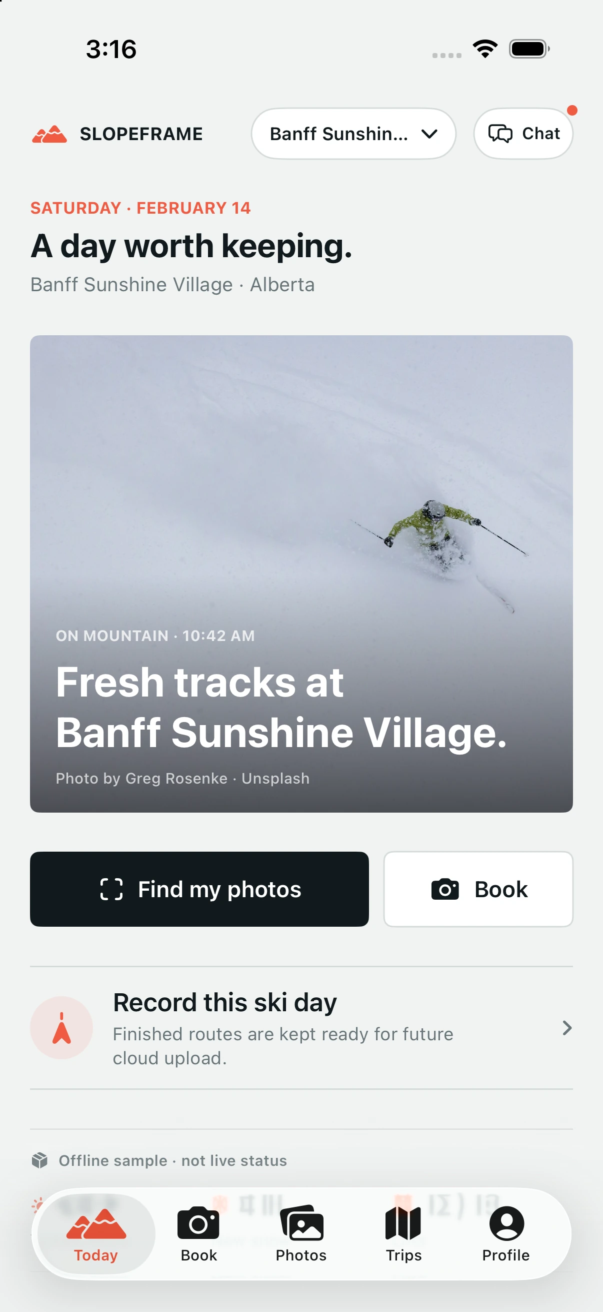 Slopeframe Today screen